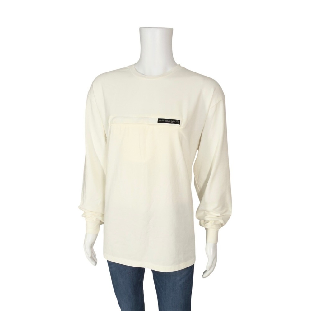 Vintage 90's Polo Sport Ralph Lauren Pouch Poket Long Sleeve Shirt XXL Off-White